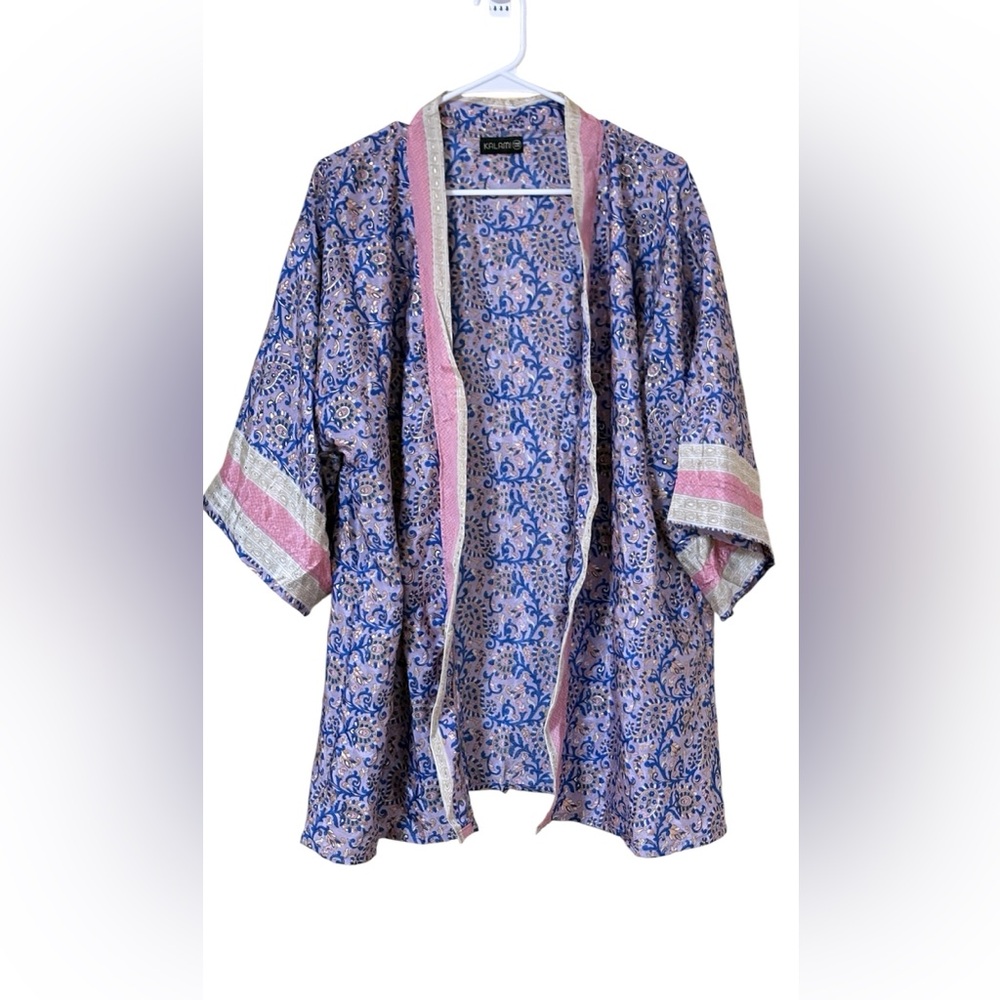 100% Silk Paisley Kimono Boho Open Front Jacket Free Size India